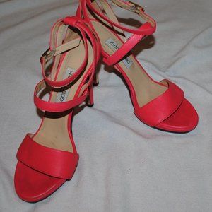 SZ 9.5 HOT PINK LEATHER JIMMY CHOO, 4.5IN HEELS
